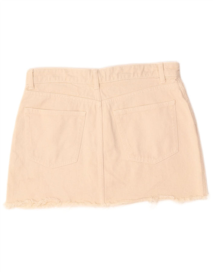 Zara Femme Mini Jupe En Jean Large W30 Coton Beige