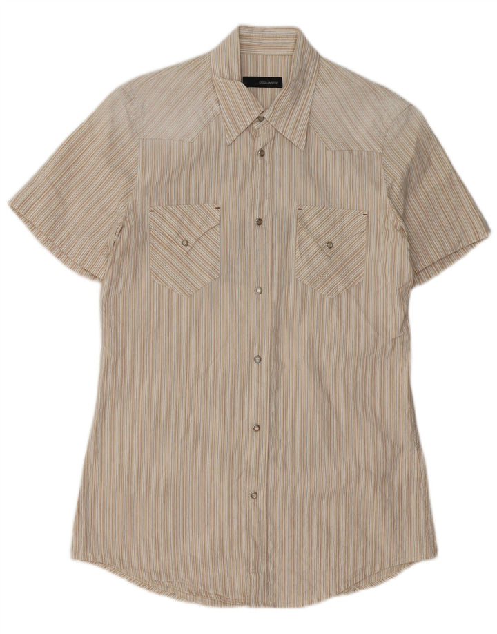 Dsquared2 Chemise graphique à manches courtes pour hommes IT 48 Small Beige Rayé