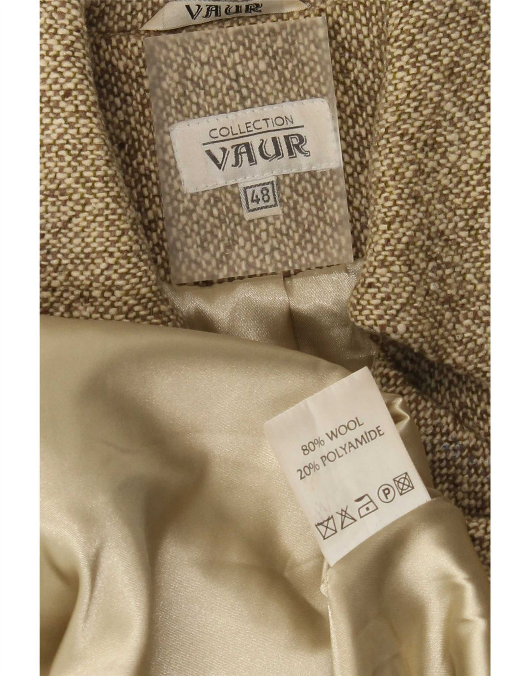 vintage Femme Double Breasted Coat IT 48 XL Kaki Moucheté Laine