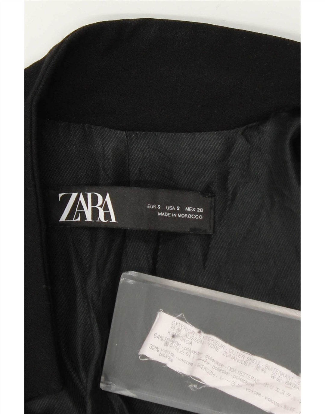 Zara Veste Blazer Longue Femme UK 10 Petit Noir Polyester