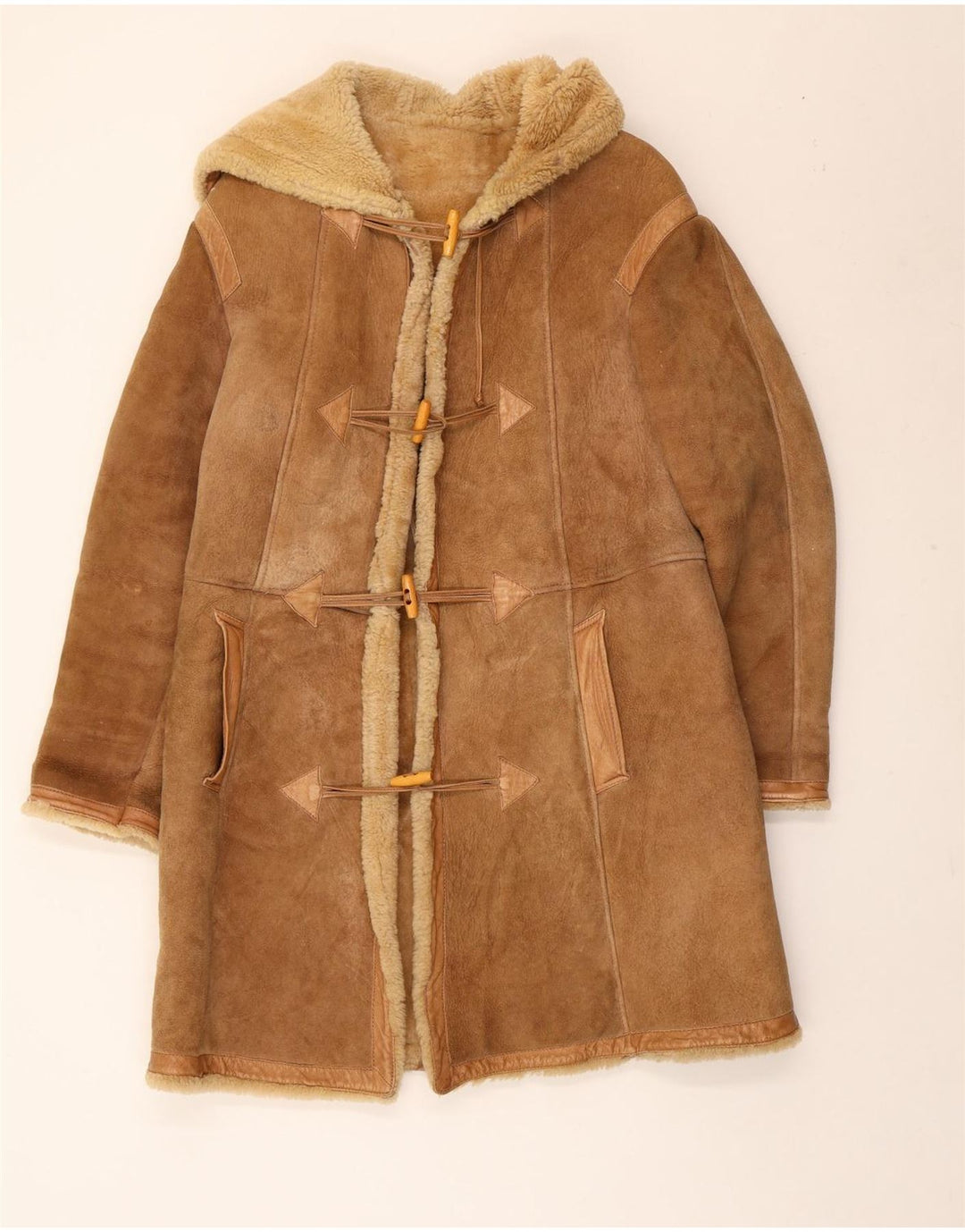 vintage Femme Veste à capuche Duffle Shearling IT 42 Brun Moyen