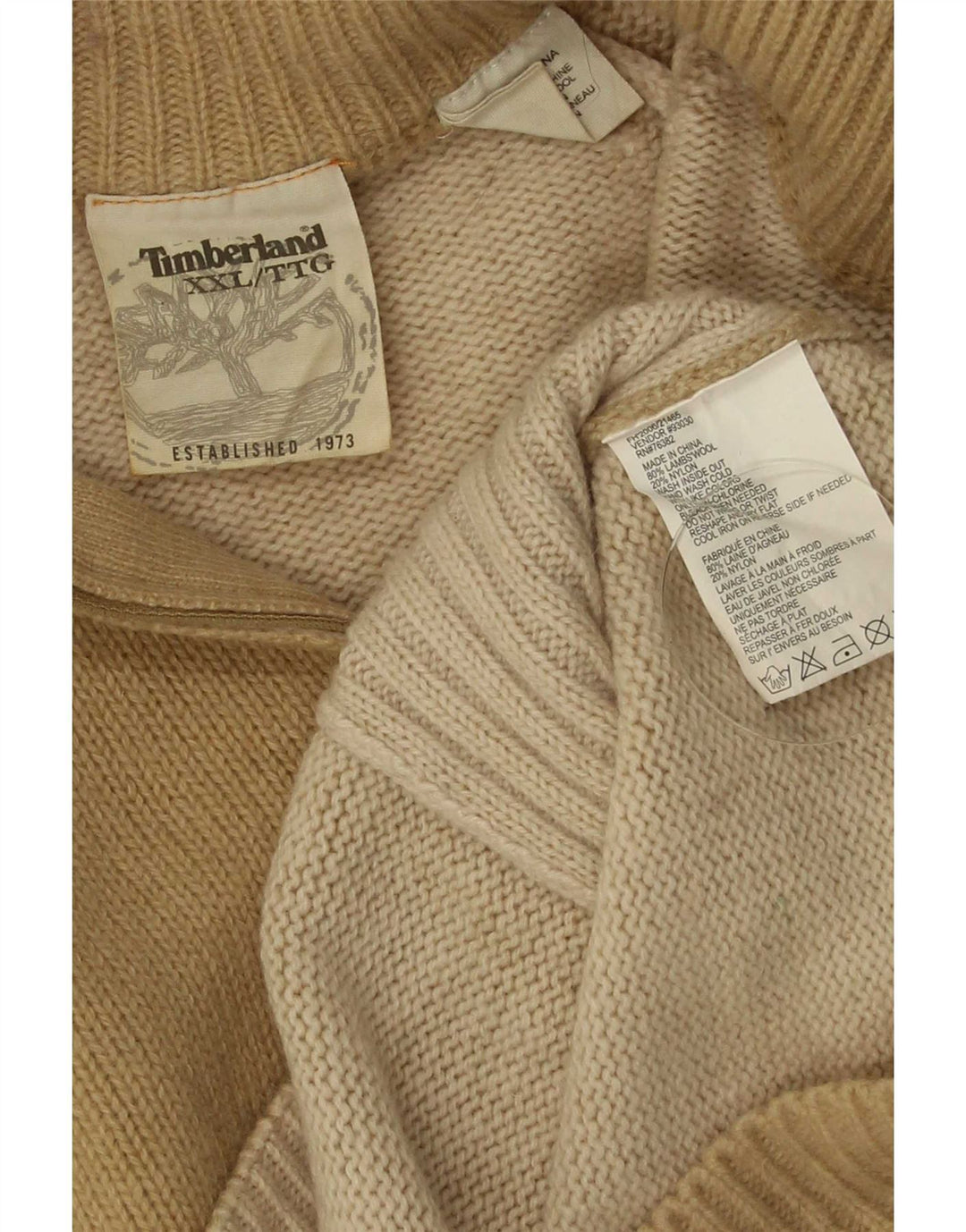 Timberland Pull à col zippé pour homme 2XL Beige Laine d'agneau
