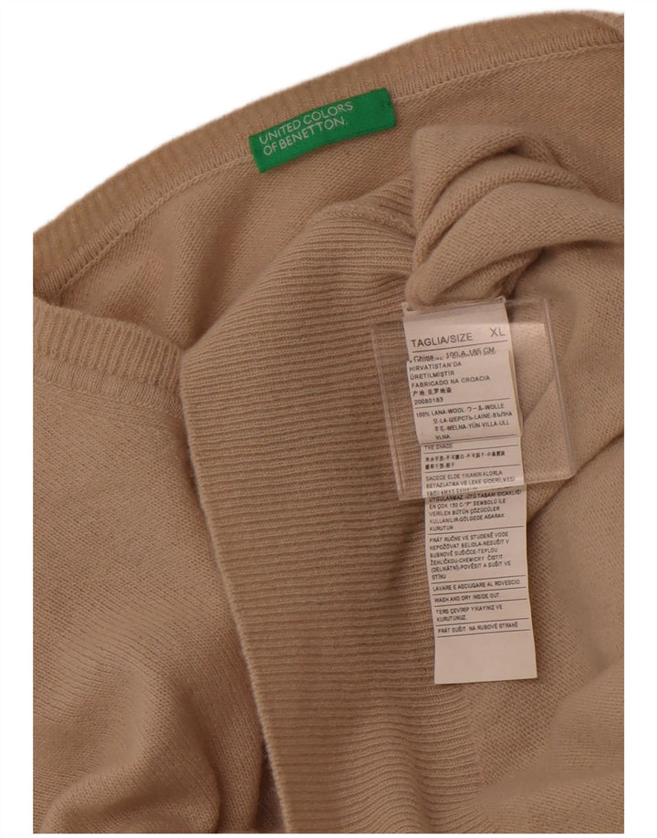 BENETTON Pull Col V Homme XL Laine Beige