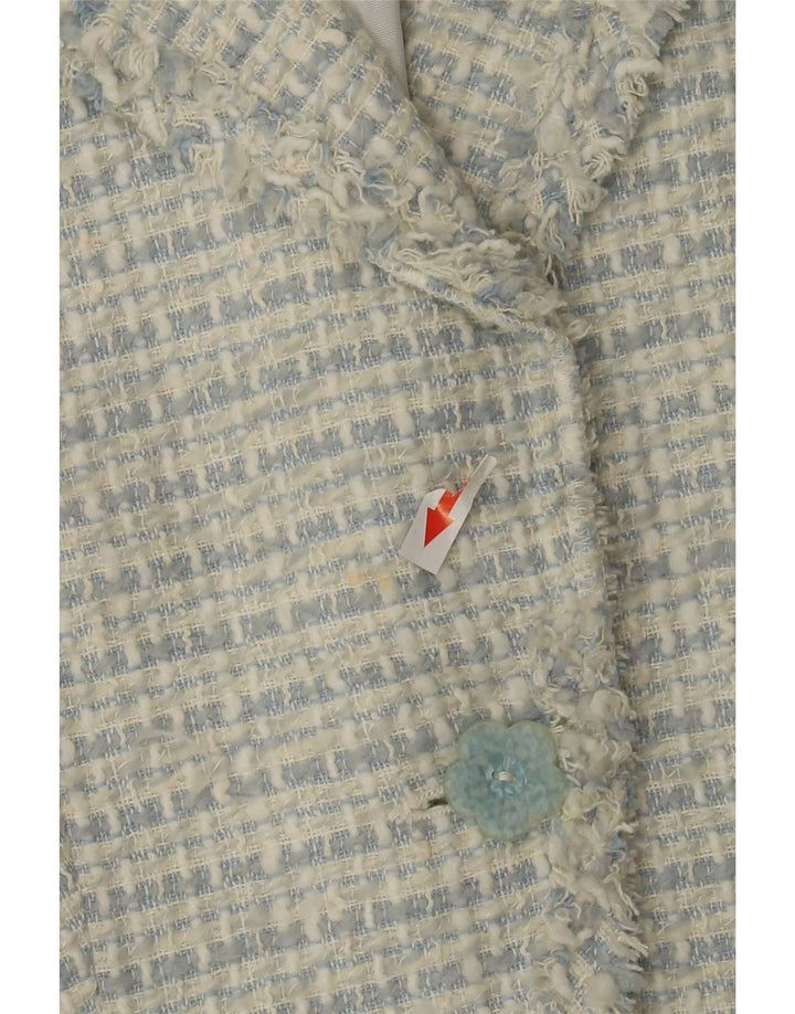 Zara Veste Blazer 1 Bouton Femme EU 36 XS Acrylique Moucheté Bleu