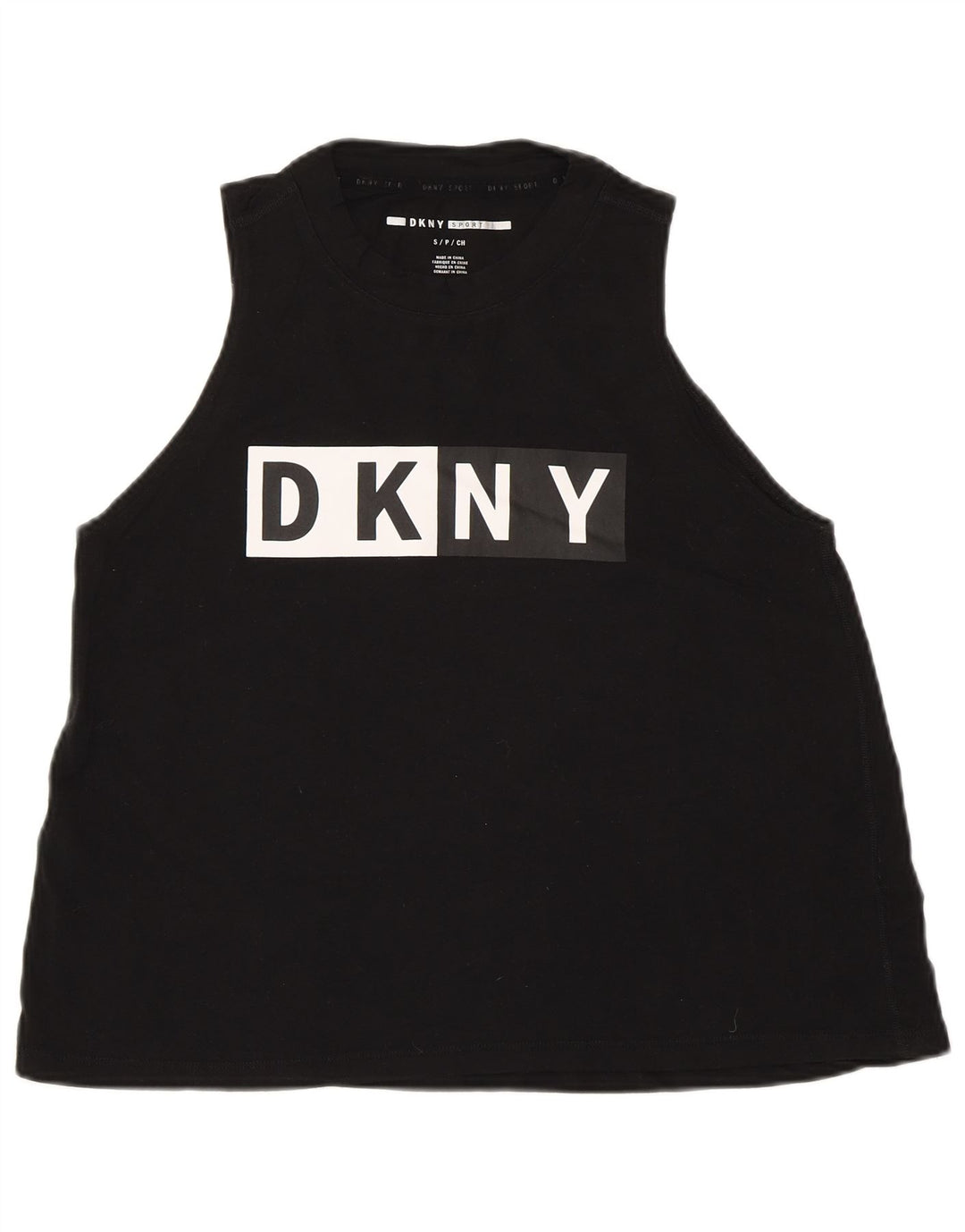 DKNY Débardeur graphique pour femme UK 10 Petit coton noir
