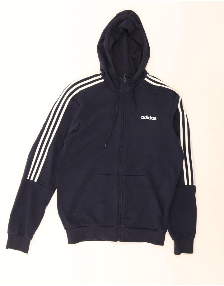 Adidas Pull à capuche zippé pour homme en coton bleu marine moyen