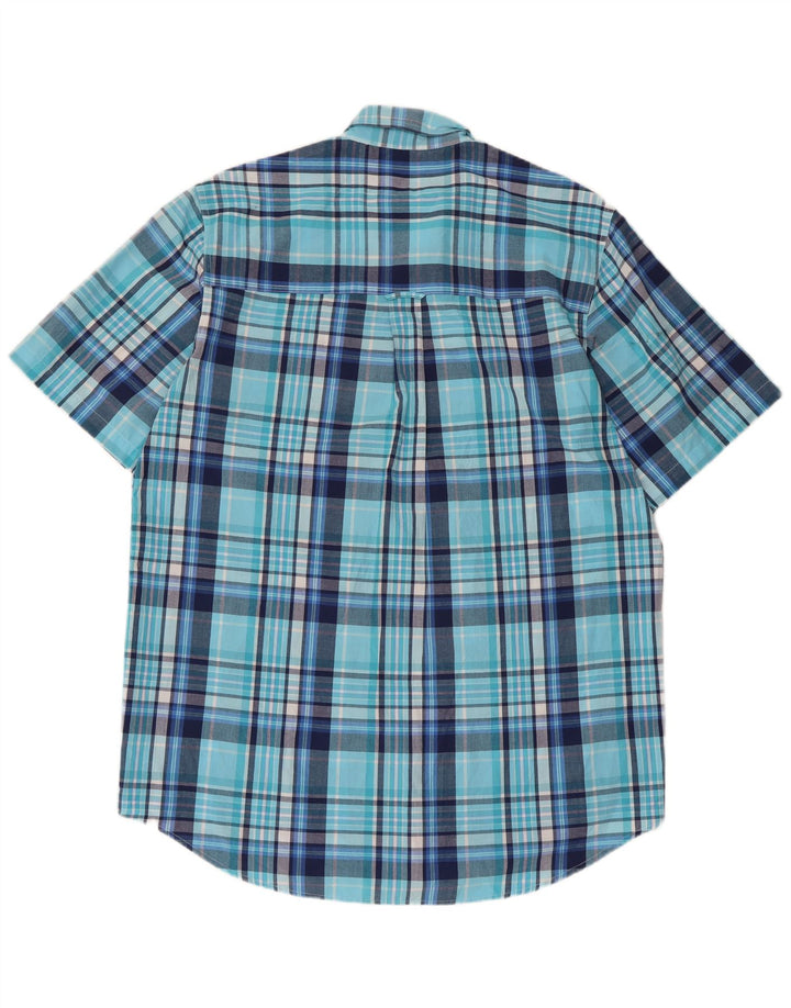 Chaps Chemise à manches courtes pour homme facile d'entretien en coton à carreaux bleus