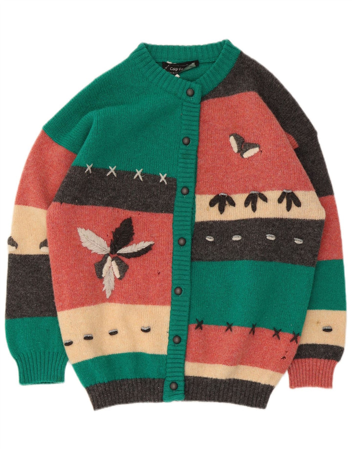 vintage Womens Cardigan Sweater UK 10 Petit Colorblock multicolore