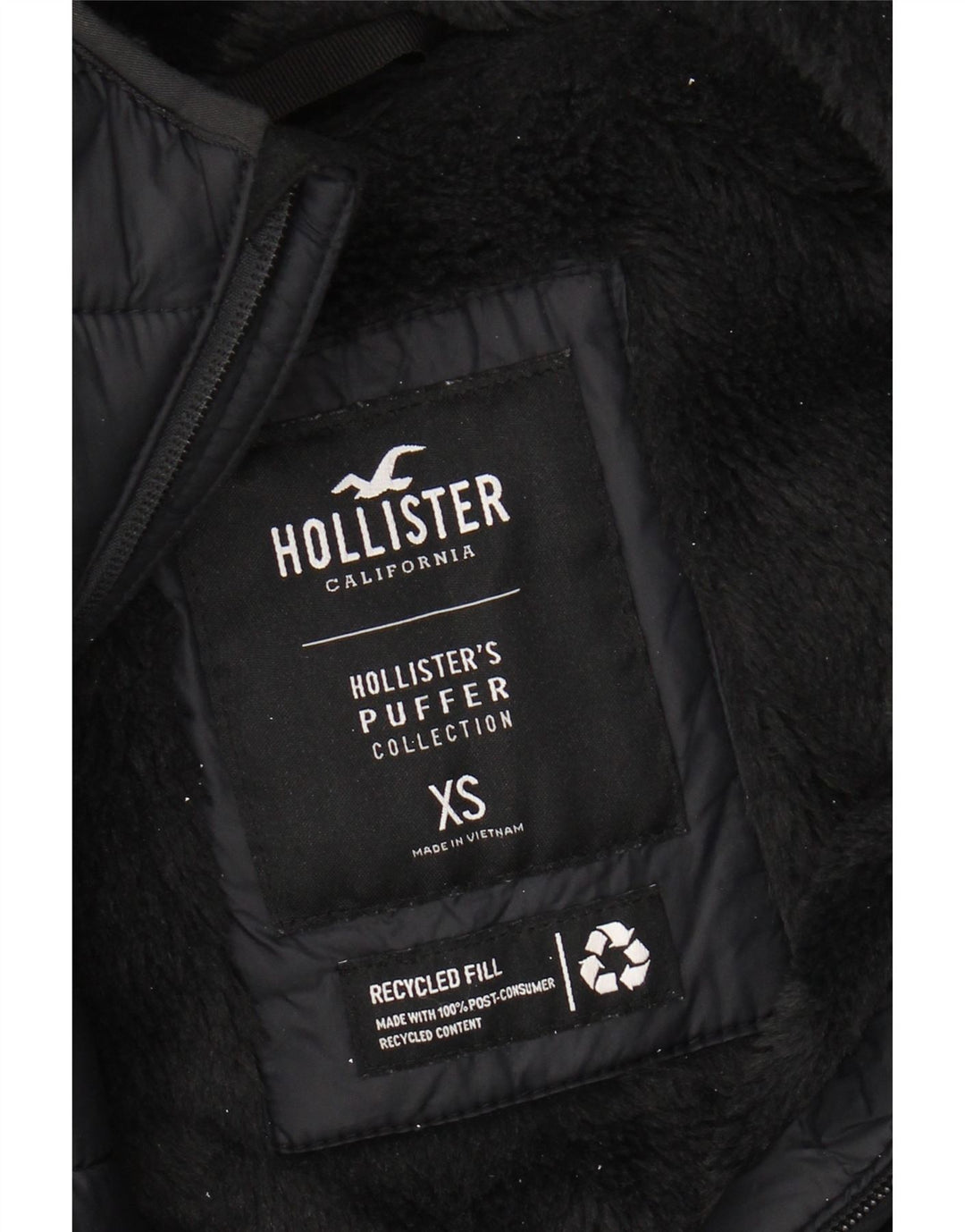 HOLLISTER Veste matelassée à capuche pour homme UK 34 XS Noir Nylon