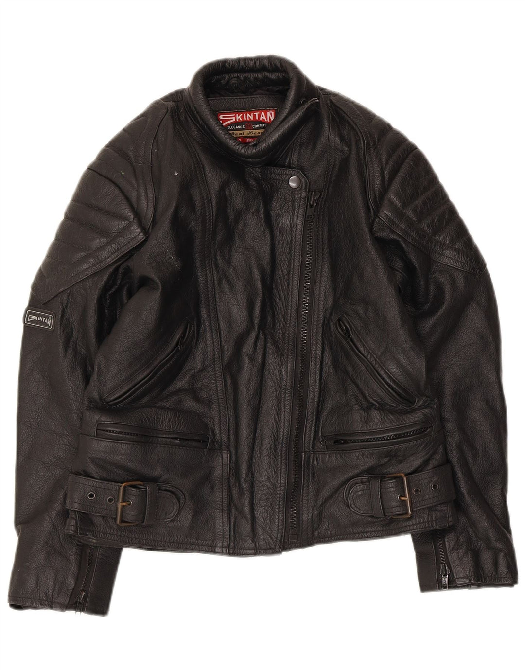 SKINTAN Veste de course en cuir pour femme UK 10 Petit cuir noir