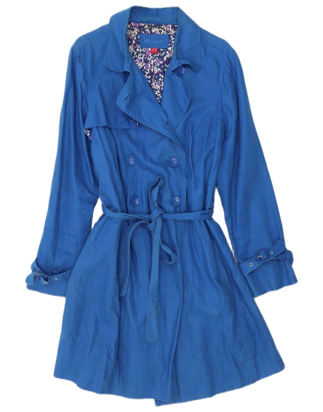 Monsoon Trench-Coat Femme UK 20 2XL Lin Bleu