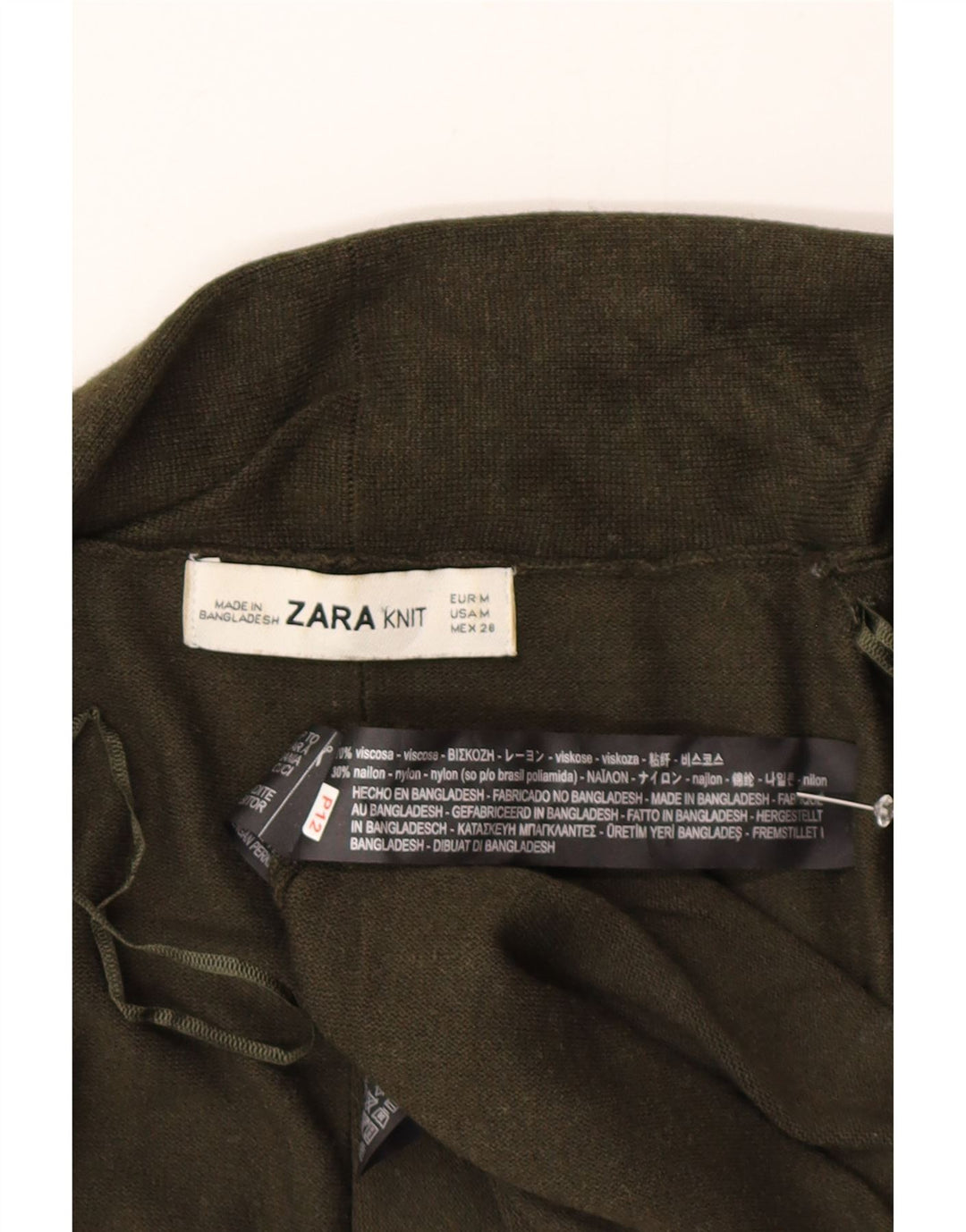 Zara Pull Cardigan Ouvert Femme UK 12 Viscose Vert Moyen