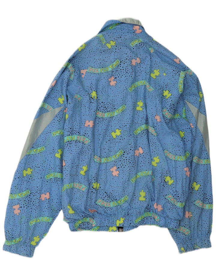 vintage Femmes Surdimensionné Survêtement Top Veste UK 22 3XL Bleu Géométrique