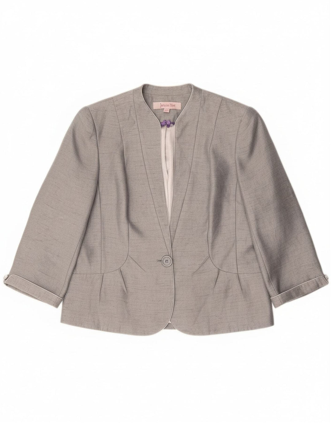 Jacques Vert Veste Blazer 1 Bouton Femme UK 16 Large Gris Viscose