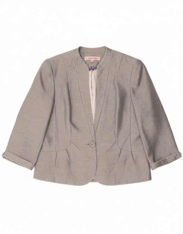 Jacques Vert Veste Blazer 1 Bouton Femme UK 16 Large Gris Viscose
