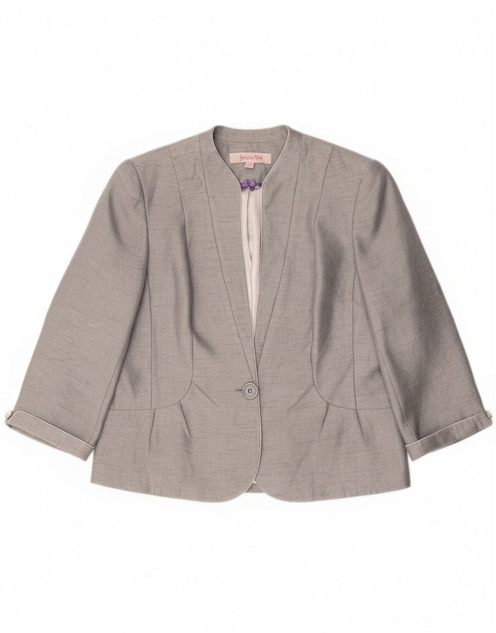 Jacques Vert Veste Blazer 1 Bouton Femme UK 16 Large Gris Viscose