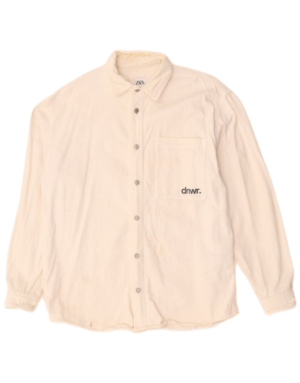 Zara Chemise En Jean Graphic Relaxed Fit Homme Blanc Moyen
