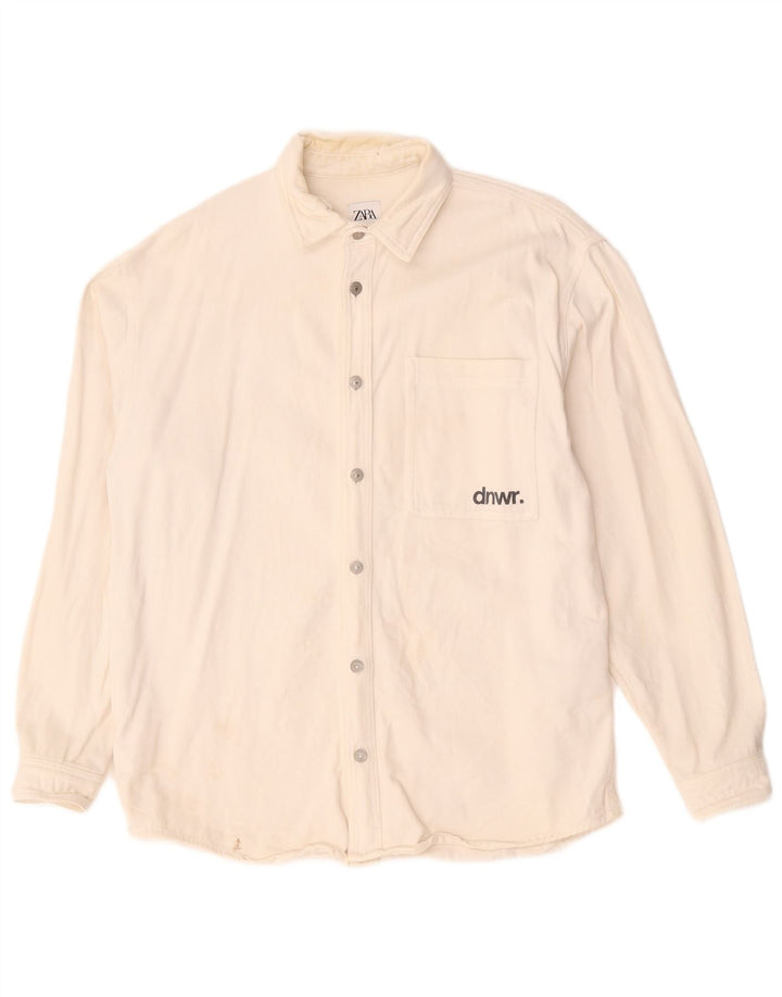 Zara Chemise En Jean Graphic Relaxed Fit Homme Blanc Moyen