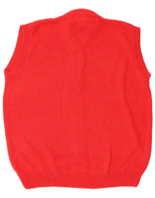 vintage Femme Cardigan sans manches Pull UK 16 Grande Ramie Rouge