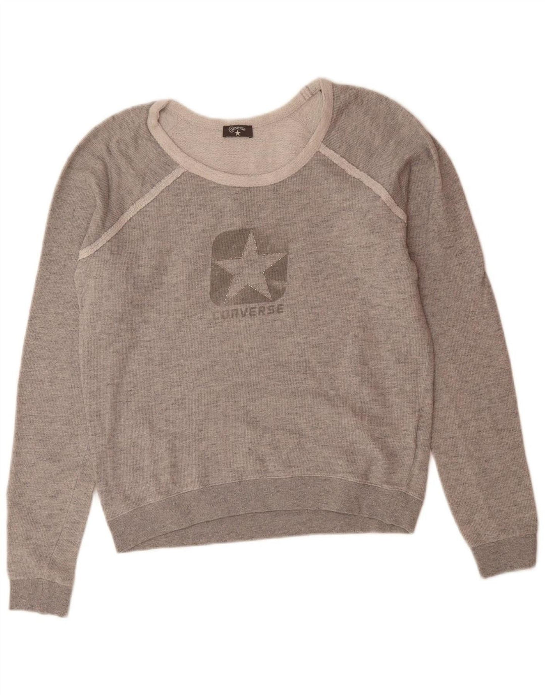 CONVERSE Womens Graphic Sweatshirt Jumper UK 16 Large Grey Cotton