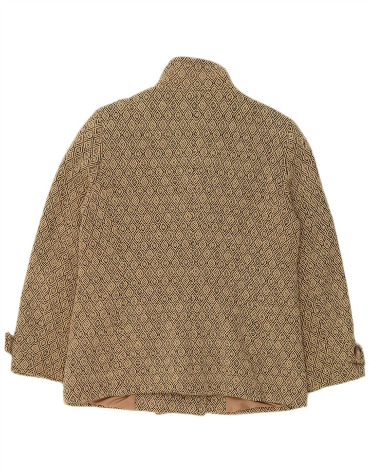 Vintage Femme Caban UK 12 Moyen Beige Argyle/Diamant Nouvelle Laine