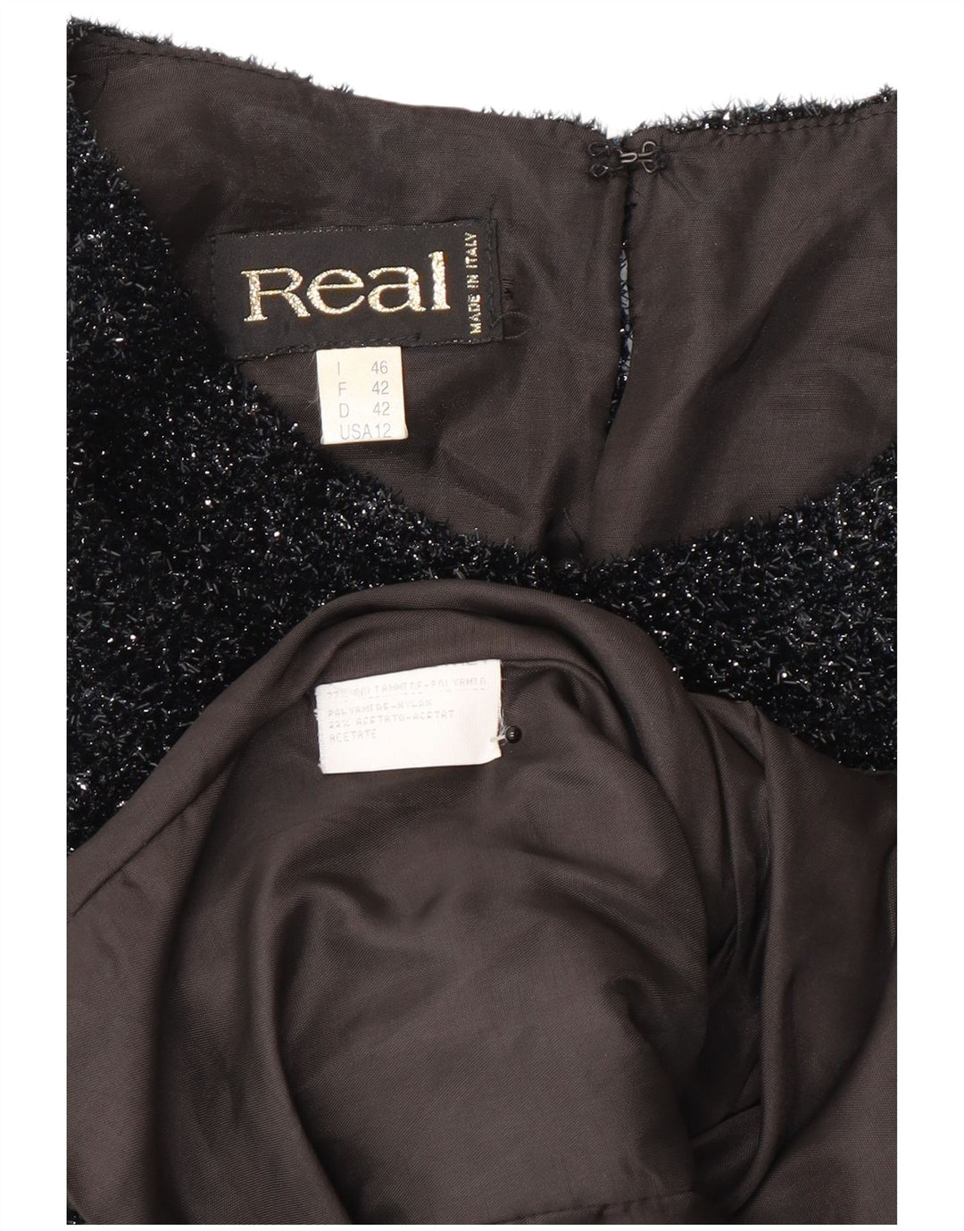 vintage Womens Crop Blouse Top EU 42 Grand Polyester Moucheté Noir