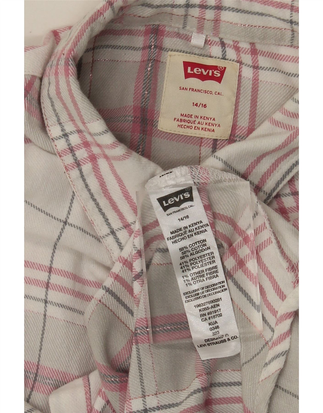 LEVI'S Chemise en Flanelle Fille 14-15 Ans Gris Carreaux Coton