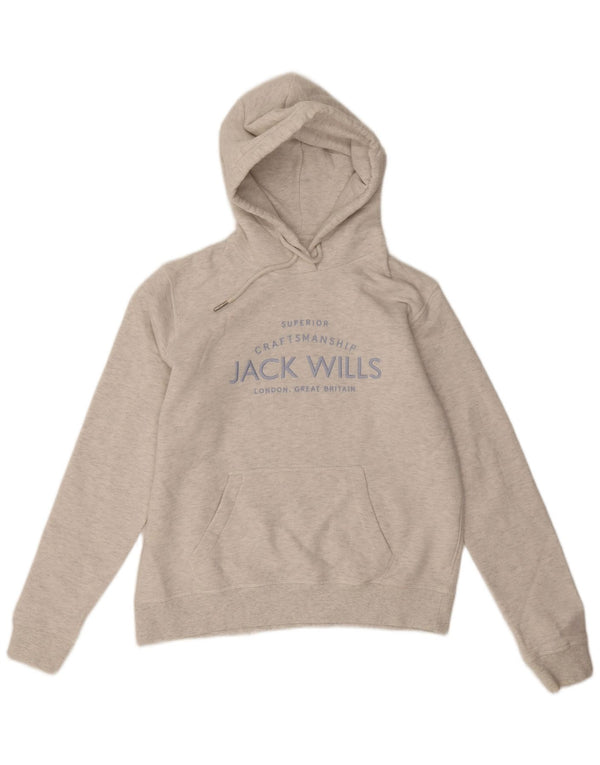 Jack Wills Pull à capuche graphique pour femme UK 12 Gris moyen en coton moucheté