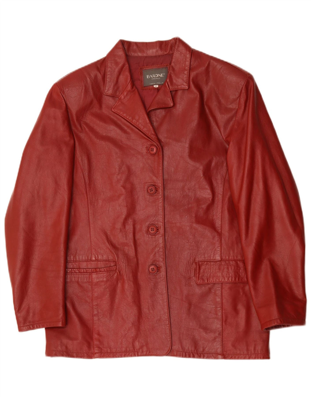 Barone Veste blazer en cuir à 4 boutons pour femme IT 48 XL Cuir rouge