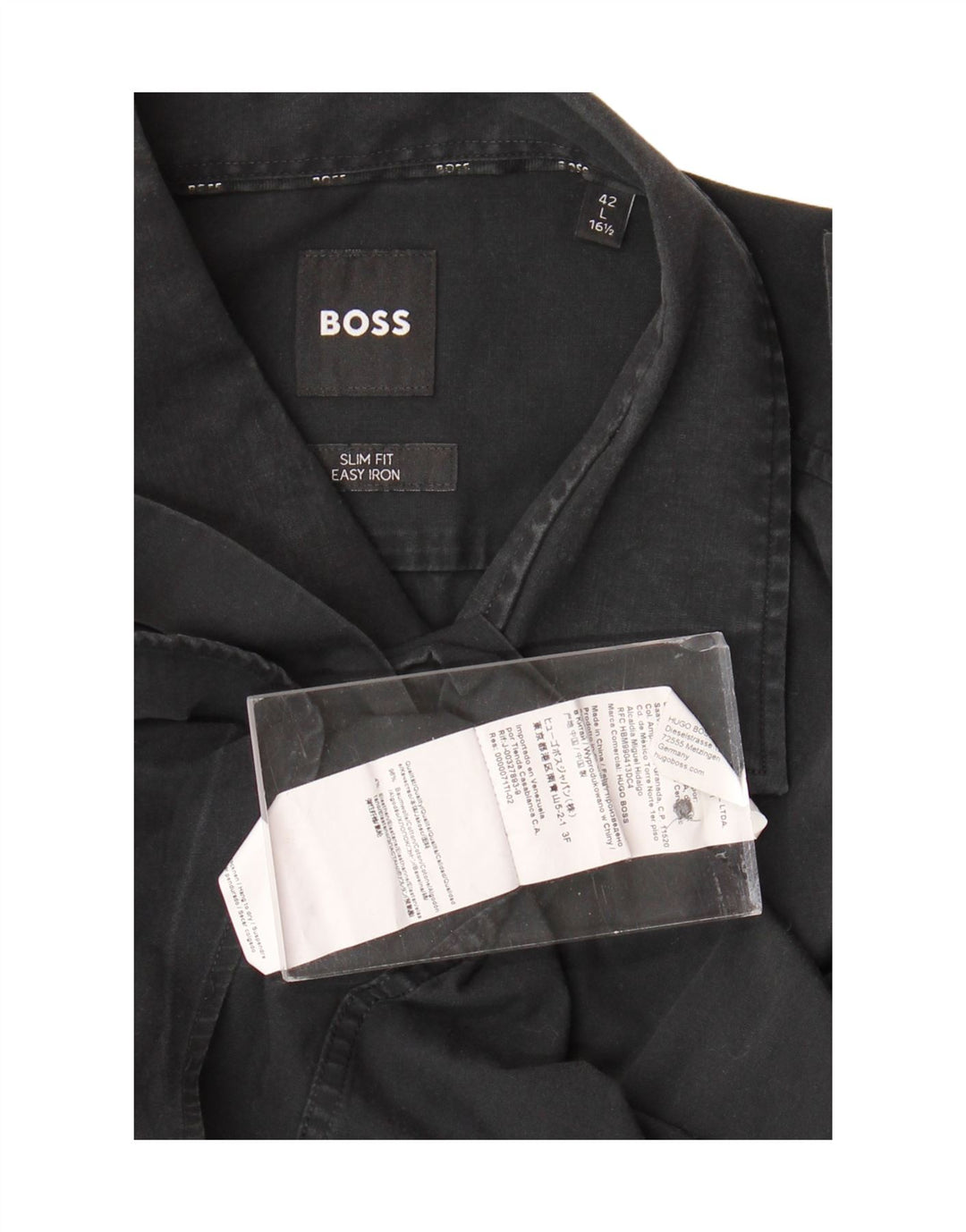 HUGO BOSS Chemise slim fit facile d’entretien pour hommes Taille 16 1/2 42 Grand coton noir