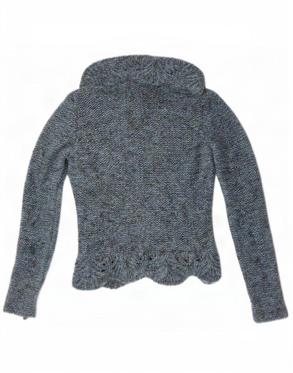Benetton Pull Cardigan Ouvert Femme UK 10 Petit Acrylique Moucheté Bleu