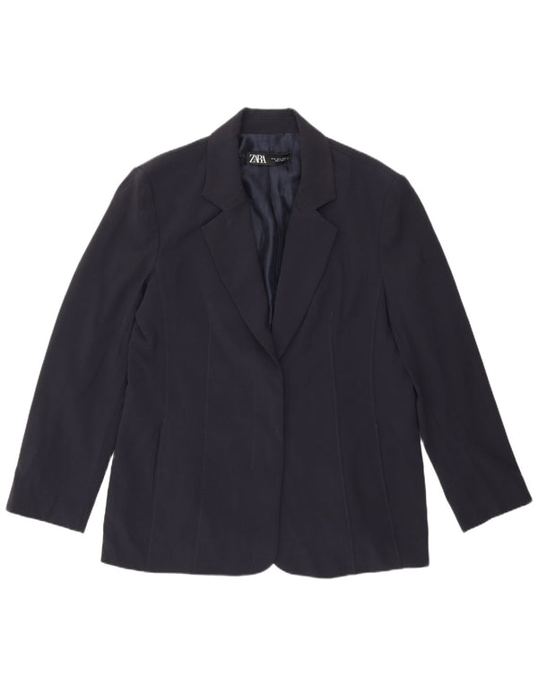 Zara Veste Blazer Femme UK 18 XL Bleu Marine Polyester