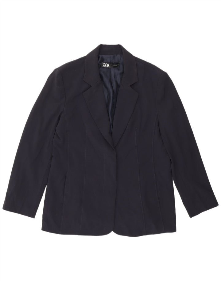 Zara Veste Blazer Femme UK 18 XL Bleu Marine Polyester