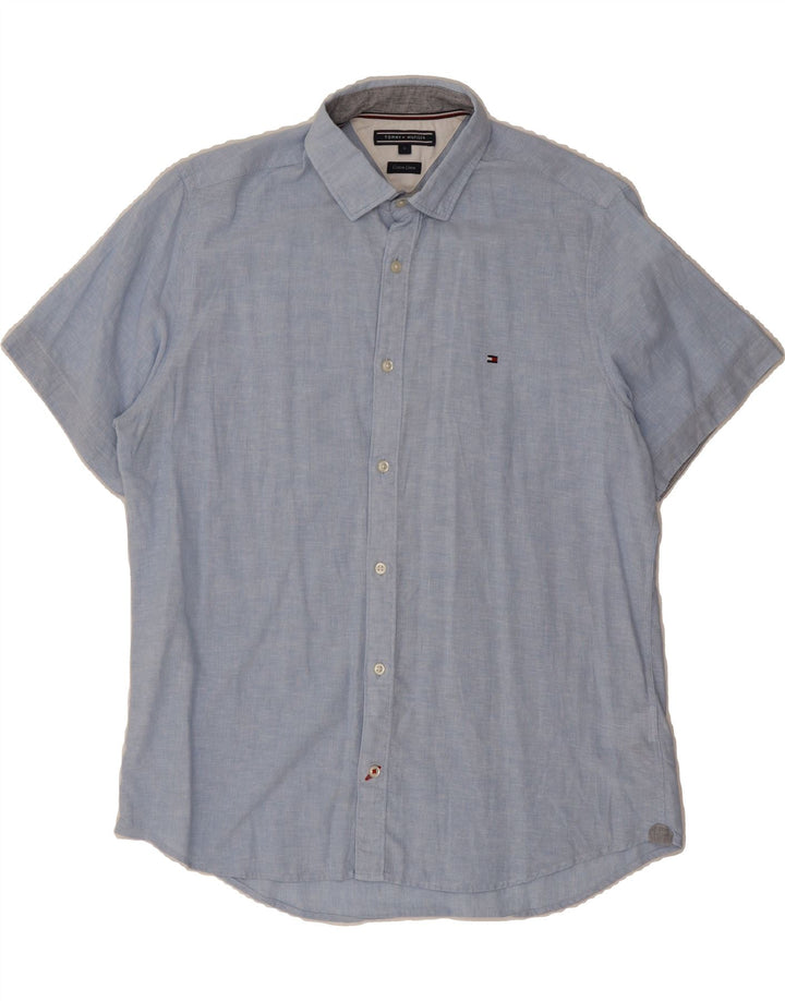 TOMMY HILFIGER Mens Short Sleeve Shirt Large Blue Cotton Vintage Tommy Hilfiger and Second-Hand Tommy Hilfiger from Messina Hembry 