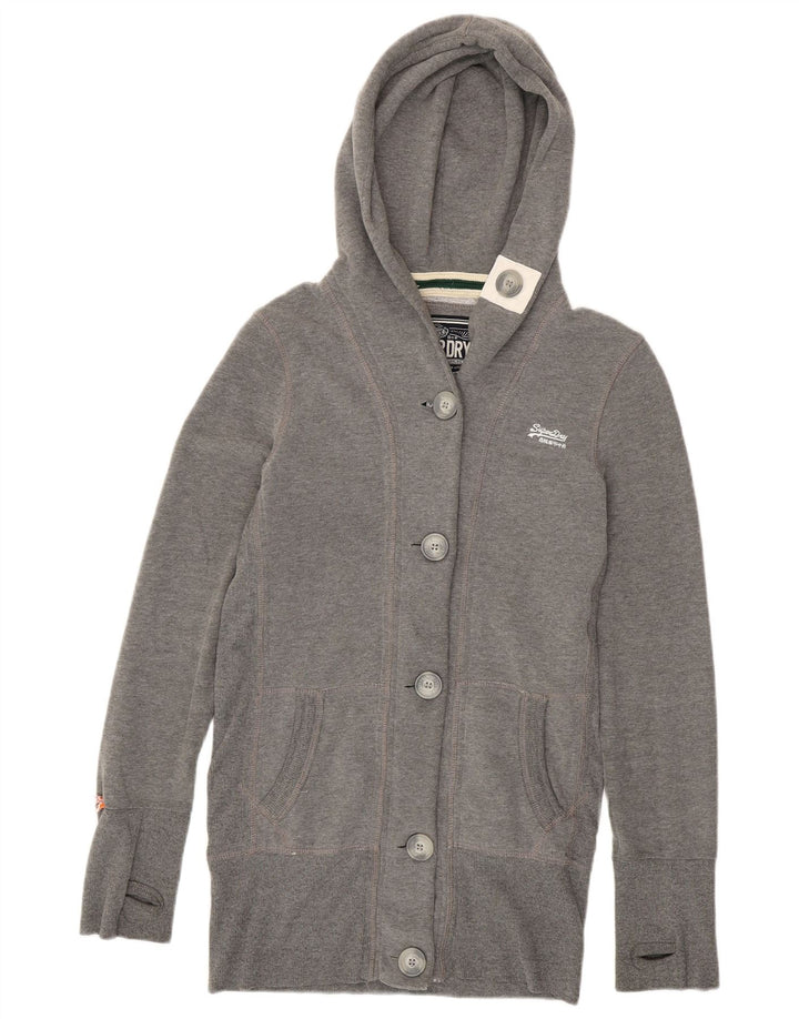 Superdry Veste de survêtement à capuche pour femme UK 14 Gris moyen Coton