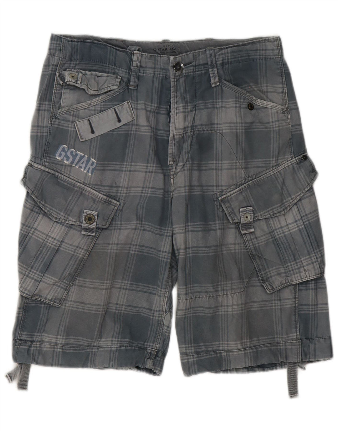 G-Star Short Cargo Homme W32 Coton À Carreaux Gris Moyen