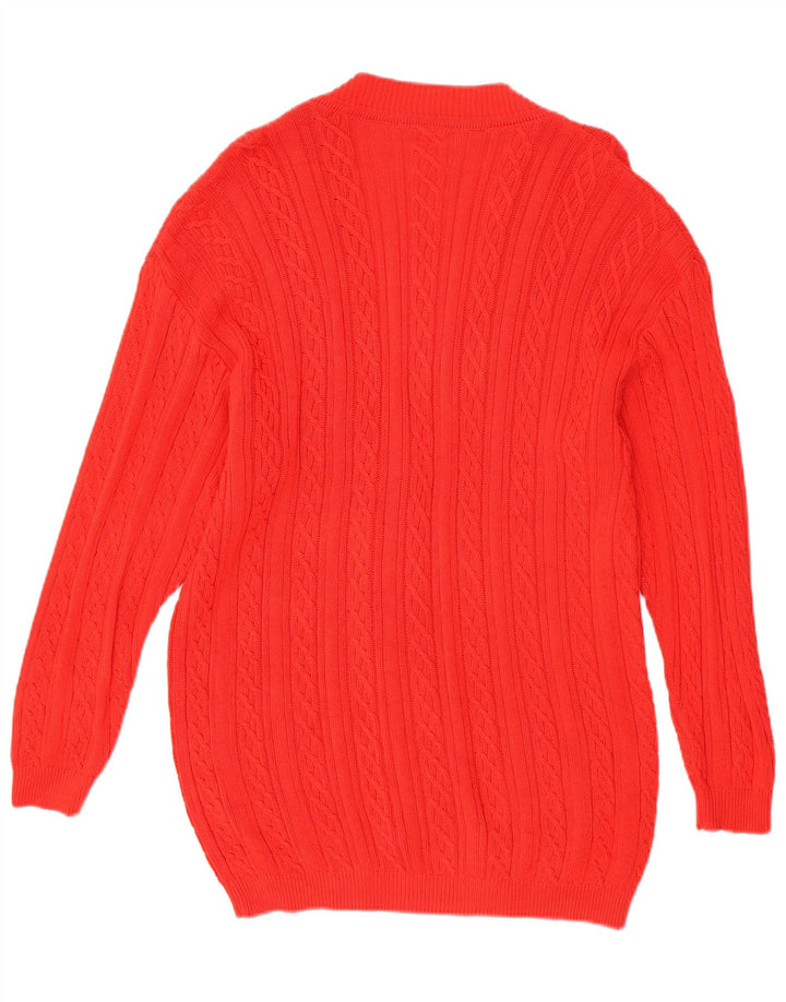 VINTAGE Femmes Surdimensionné Longline Cardigan Pull UK 10 Petit Coton Rouge