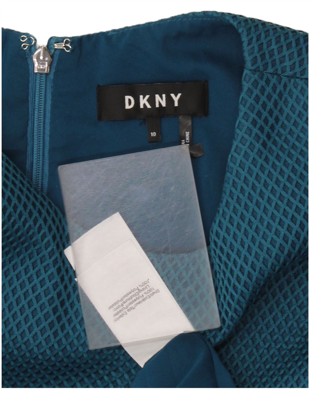 DKNY Robe trapèze sans manches pour femme US 10 Grand bleu géométrique en polyester