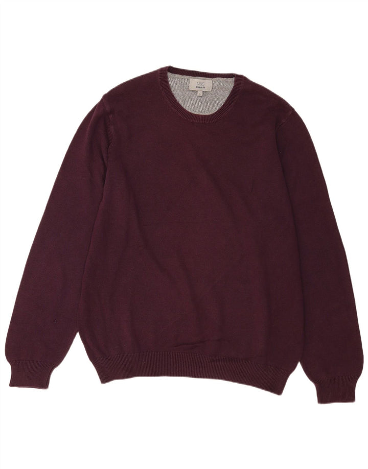 Marks & Spencer Pull à col rond coupe classique pour homme - Taille L - Bordeaux