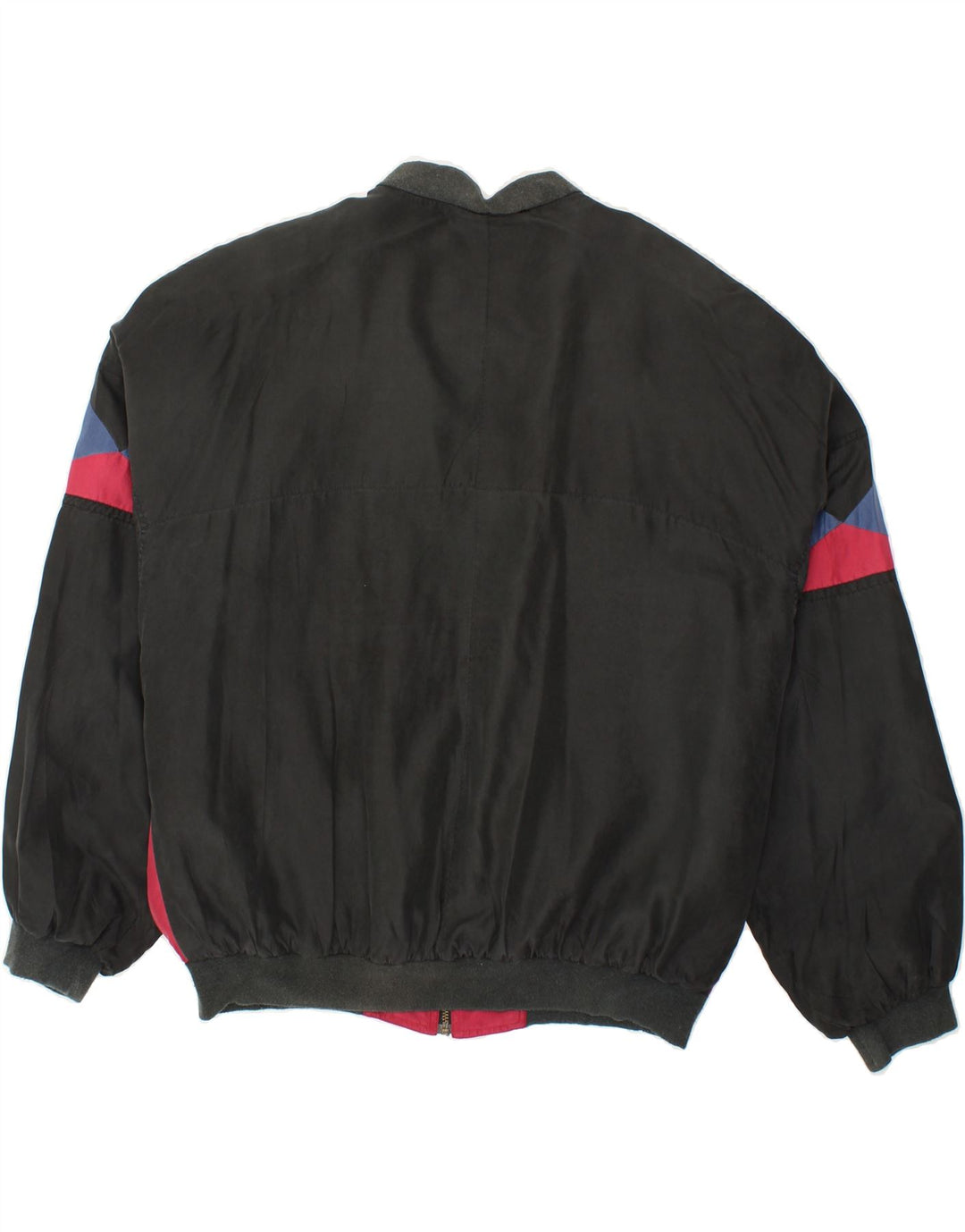 VINTAGE Homme Loose Fit Bomber Jacket UK 38 Moyen Noir Géométrique Soie