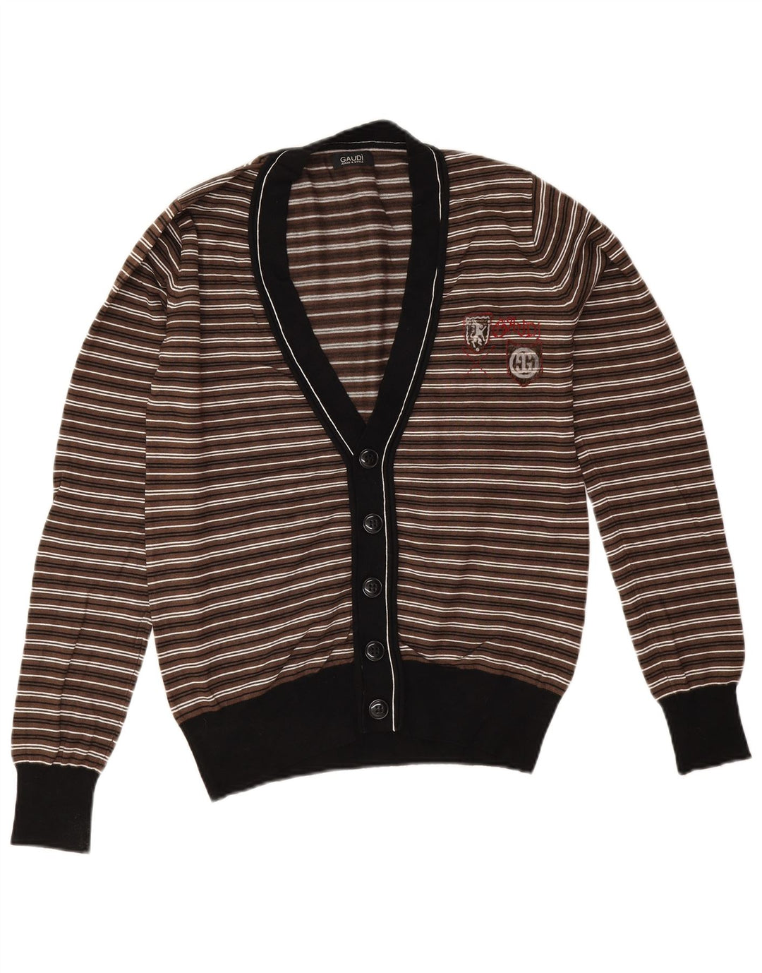 Gaudi Homme Cardigan Pull Marron Moyen Rayé Viscose