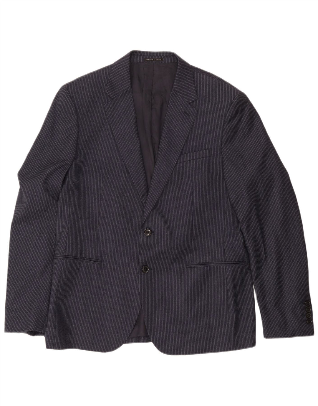Reiss Veste blazer à 2 boutons pour homme UK 40 Grande laine à fines rayures bleu marine
