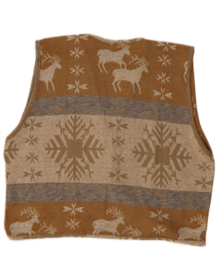 VINTAGE Femmes Crop Cardigan Pull UK 14 Moyen Beige Fair Isle