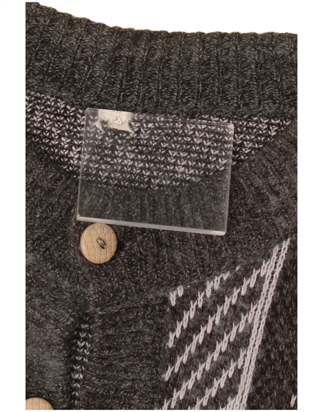 VINTAGE Femmes Cardigan surdimensionné Pull UK 18 XL Gris Géométrique