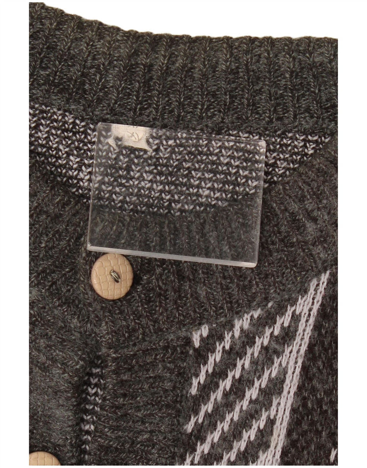 VINTAGE Femmes Cardigan surdimensionné Pull UK 18 XL Gris Géométrique