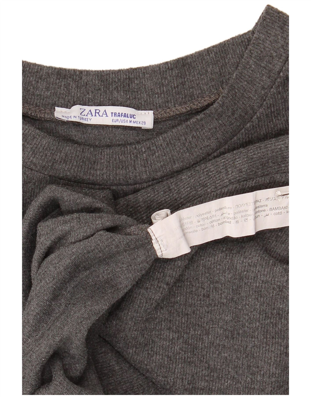Zara Femmes Trafaluc Crop Top Manches Longues UK 14 Gris Moyen Polyester