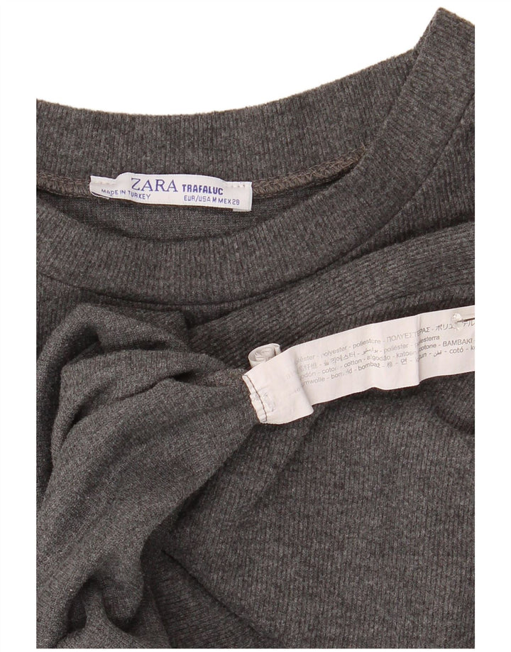 Zara Femmes Trafaluc Crop Top Manches Longues UK 14 Gris Moyen Polyester