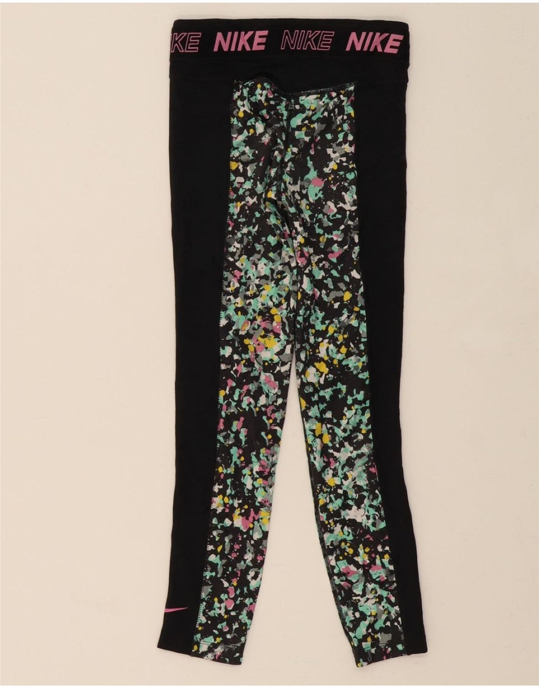 NIKE Womens Graphic Leggings UK 4 XS  Green Colourblock Polyester Vintage Nike and Second-Hand Nike from Messina Hembry 