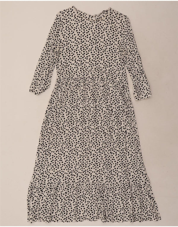 Zara Robe longue à manches 3/4 pour femme UK 10 Petit Blanc à pois