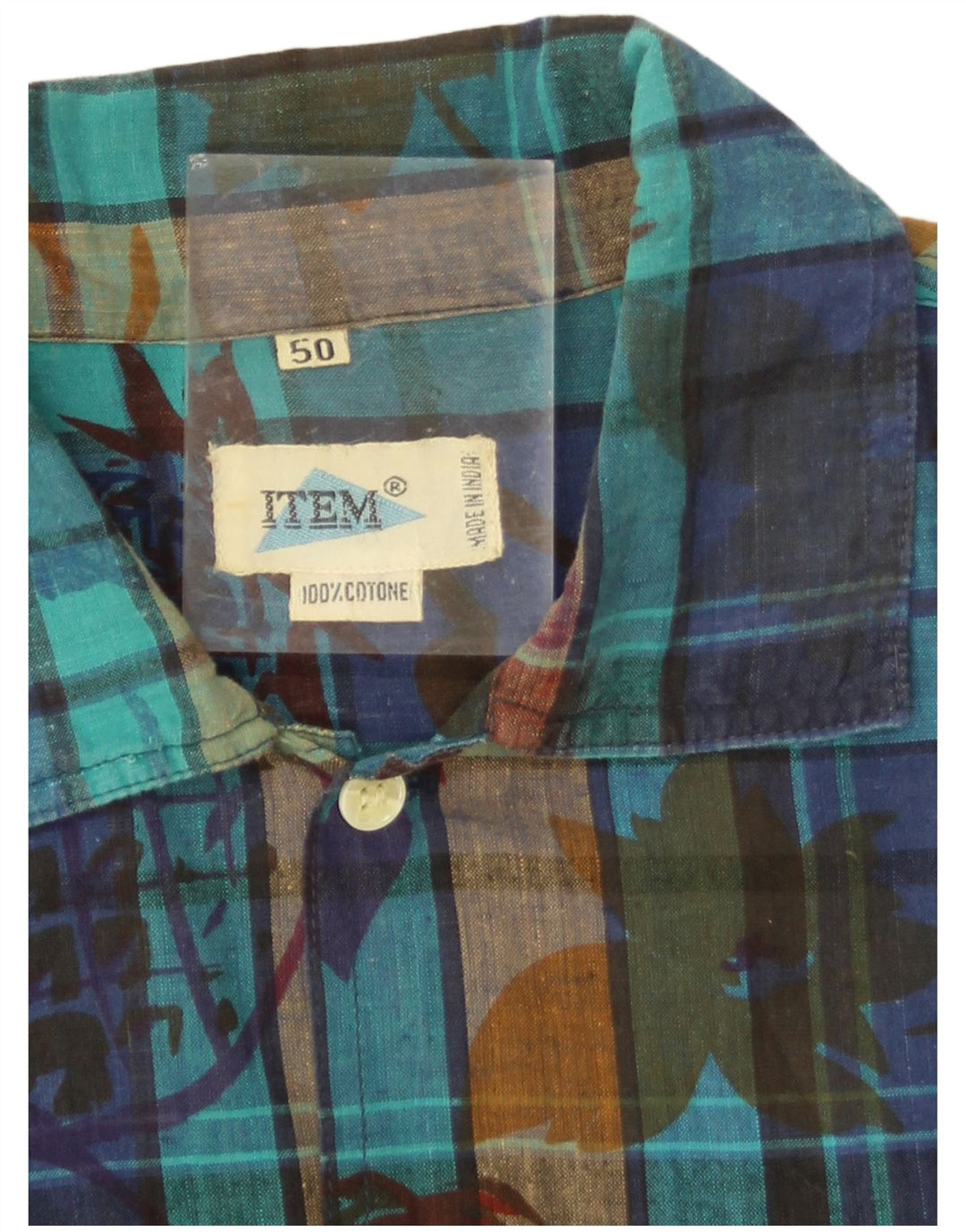 vintage Chemise à manches courtes pour hommes EU 50 Coton à carreaux bleu moyen